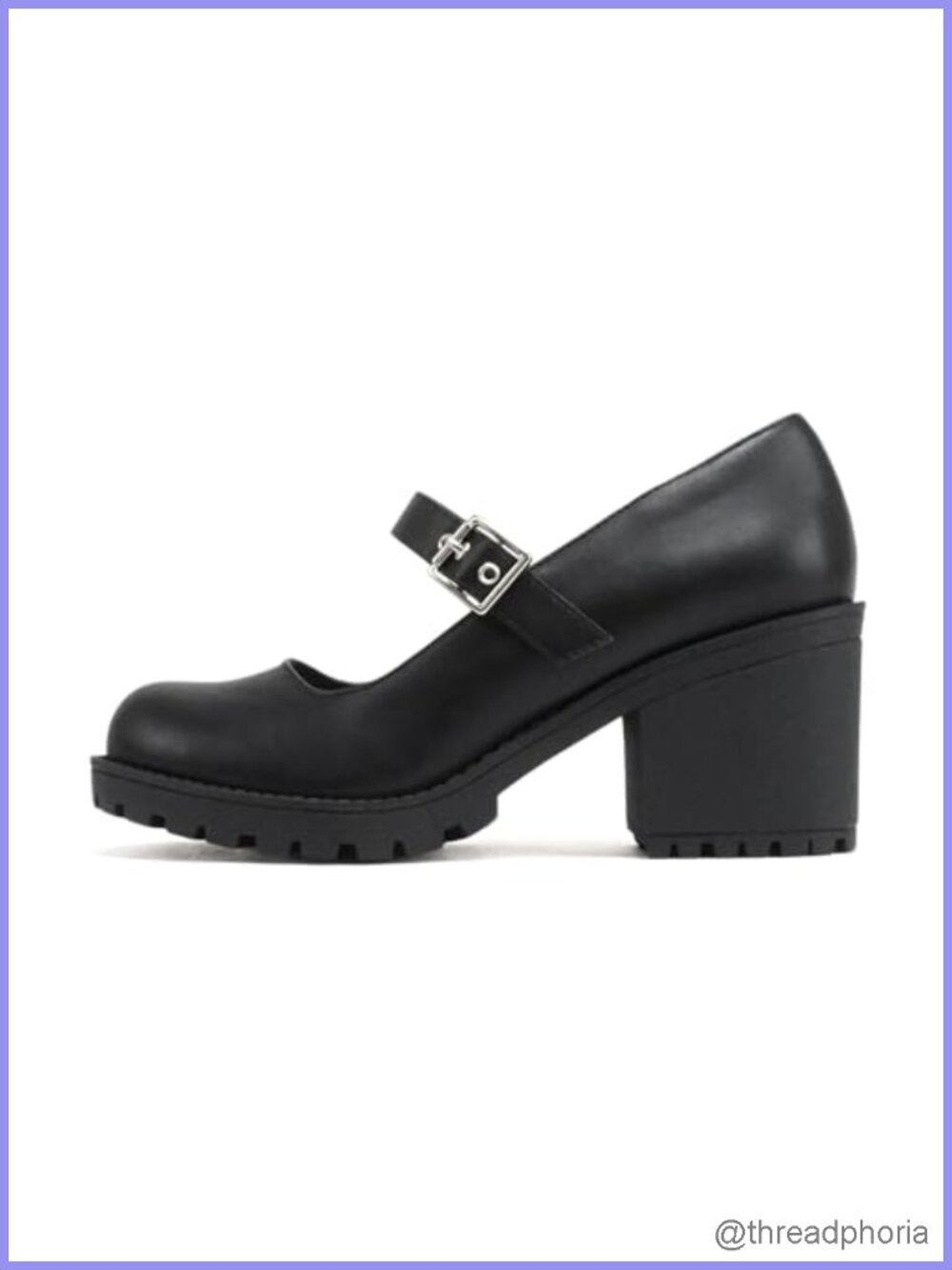 Mary Jane Round Toe Mid Chunky Block Heel Lug Sole Pump Adjustable Strap